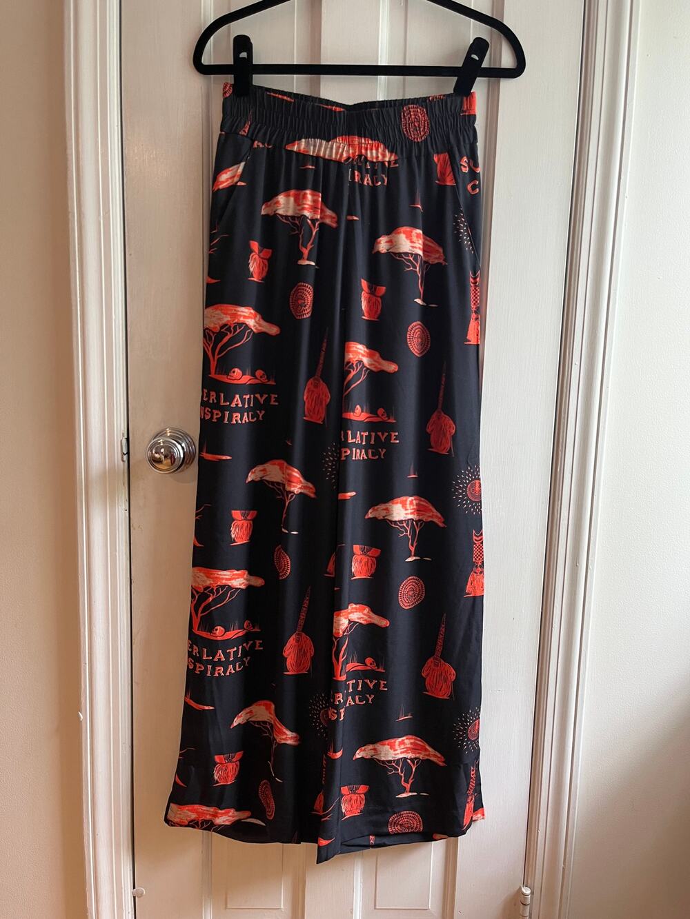 WeSC Iris Voodoo Navy Printed Wide Leg Pull On Pants Women's Small NWT